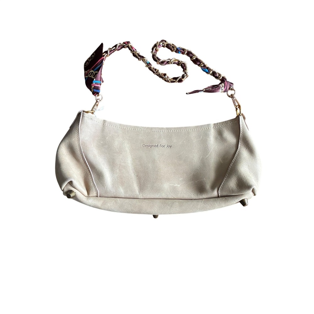 Designed For Joy Shoulder Baguette Bag Small Tan Leather Scarf Chain Strap